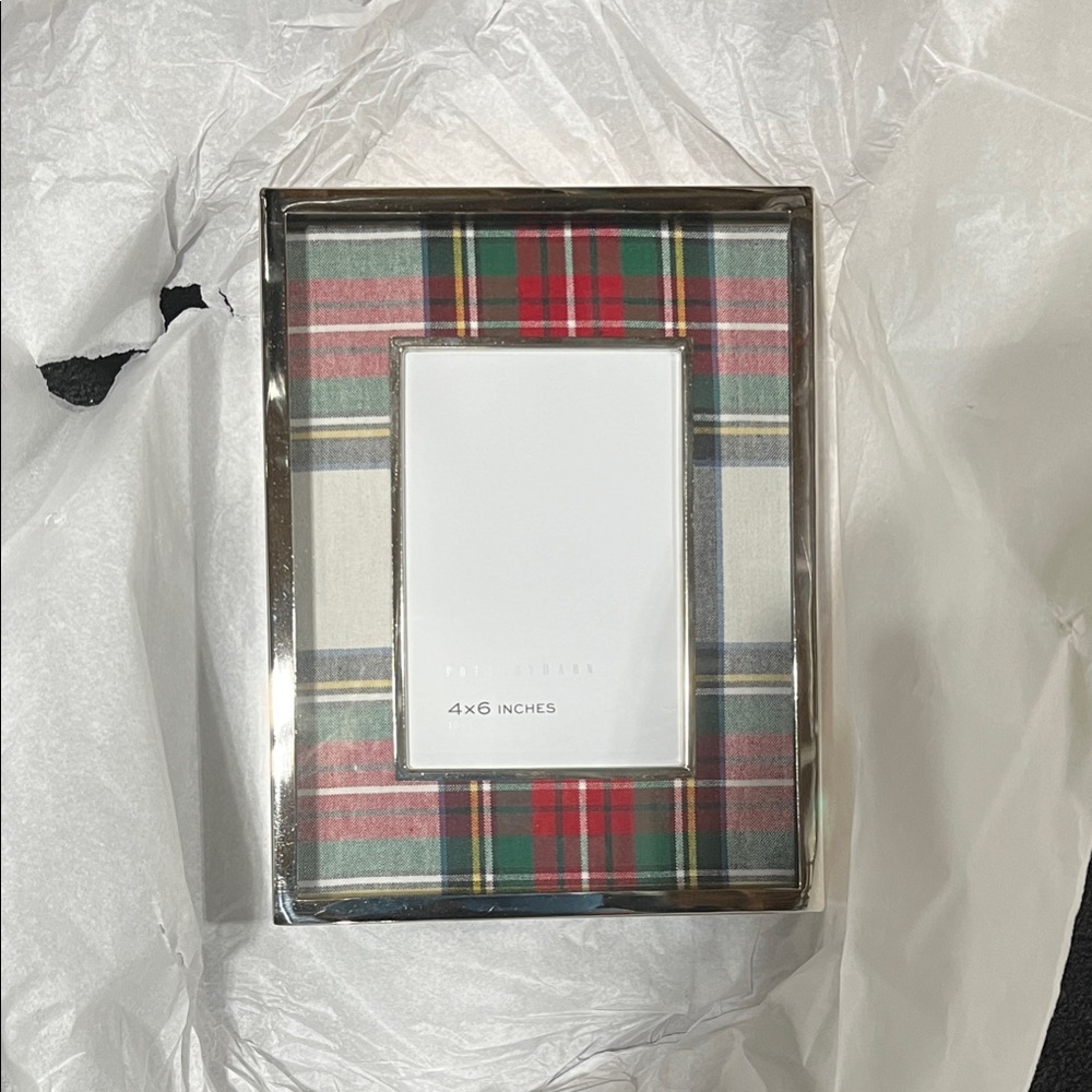 Pottery Barn Stewart Plaid and Silver Frame 4” x 6” photo